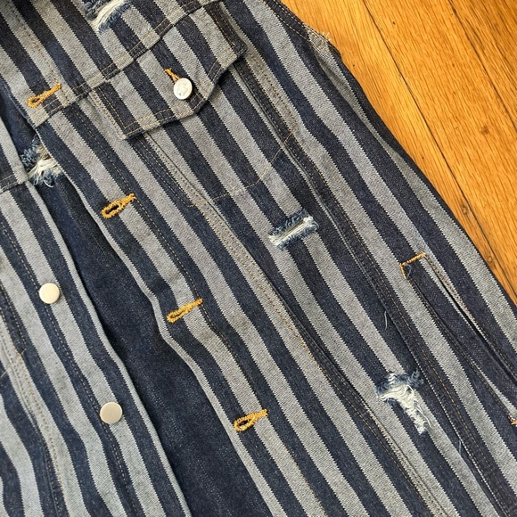 Umgee Dark Blue Striped Denim Vest - Picture 3 of 5